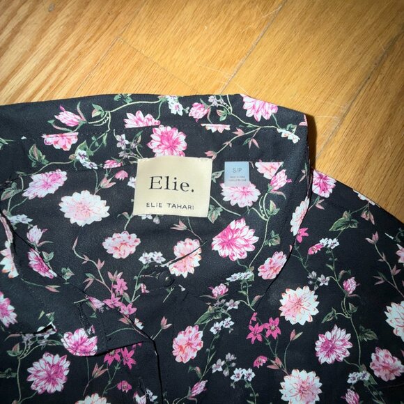 Elie Tahari Women's Small Black Dahlia Floral Long Sleeve Chiffon Blouse - Picture 6 of 8